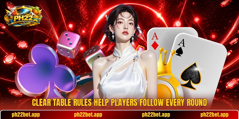 Clear table rules help players follow every round Clear table rules help players follow every round