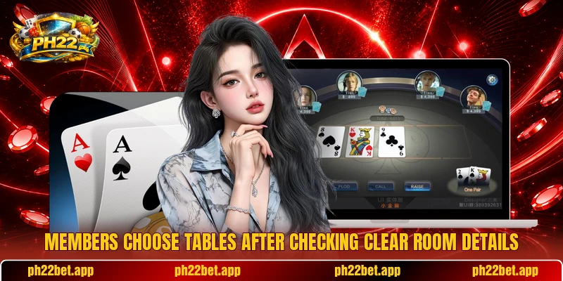 Members choose tables after checking clear room details Members choose tables after checking clear room details