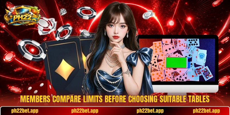 Members compare limits before choosing suitable tables Members compare limits before choosing suitable tables