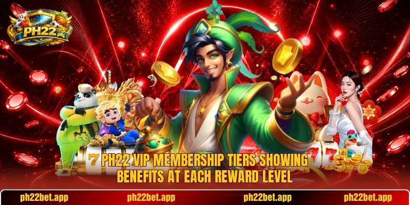 PH22 VIP membership tiers showing benefits at each reward level PH22 VIP membership tiers showing benefits at each reward level