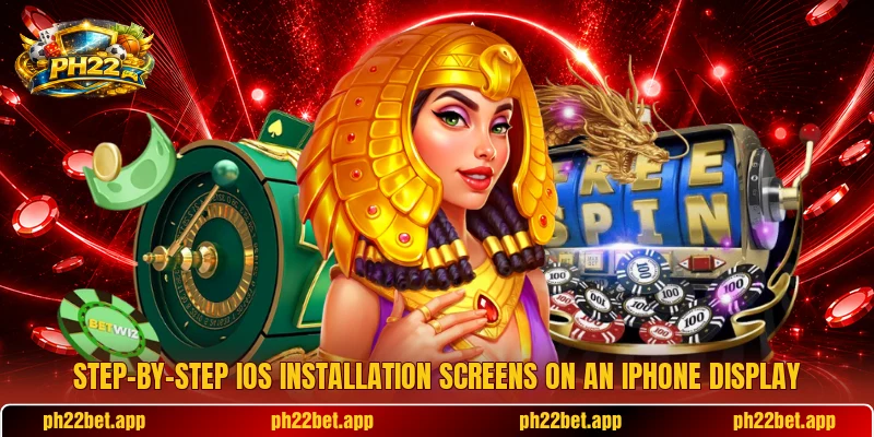 Step-by-step iOS installation screens on an iPhone display Step-by-step iOS installation screens on an iPhone display